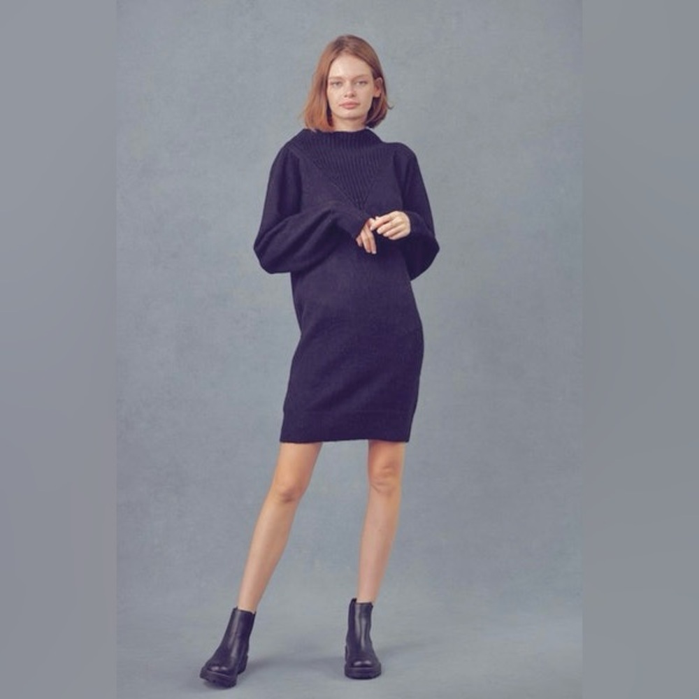 &merci Black Mock Neck Sweater Dress
